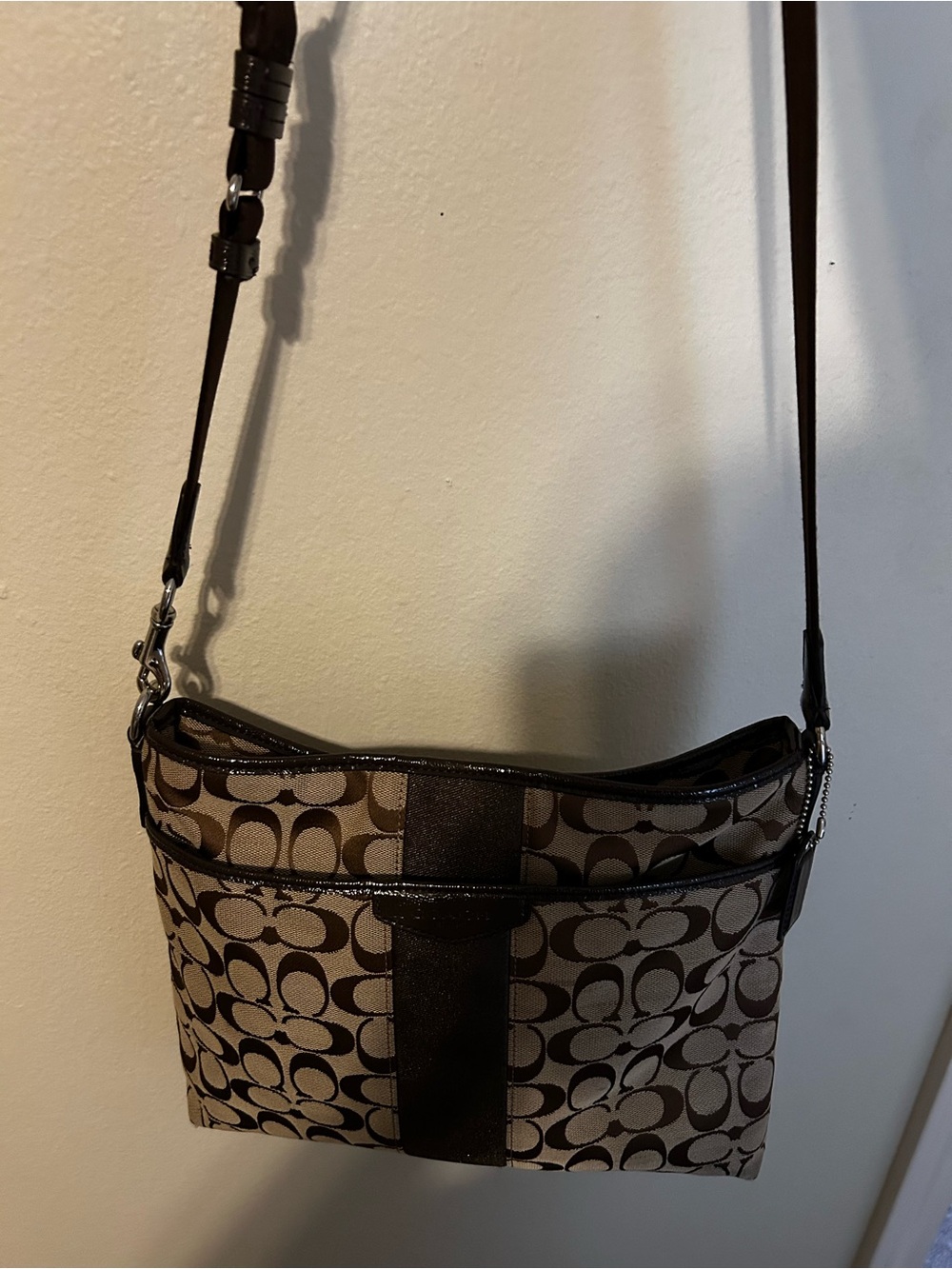 Coach Brown Signature Canvas Crossbody with Dark Trim